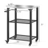 Outsunny 3-Shelf Outdoor Grill Cart with Stainless Steel Tabletop, Movable Pizza Oven Table with Hooks, Side Handle, Wheels