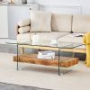 43.3 Inch Modern Two-Tier Coffee Table - An Elegant Combination of Clear Glass and Light Wood Texture Sticker.It can be used not only as a coffee tabl