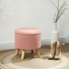 HOMCOM Round Ottoman Stool with Storage, Linen Upholstered Foot Stool with Padded Seat, Hidden Space and Wood Legs, Pink
