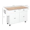 HOMCOM Rolling Kitchen Island Utility Cart, White, with Drop-Leaf, Rubber Wood Countertop