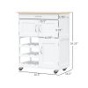 HOMCOM Rolling Kitchen Cart, White, Island with Storage Drawer, 9-Bottle Wine Rack, Door Cabinets, Wooden Countertop