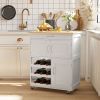 HOMCOM Rolling Kitchen Cart, White, Island with Storage Drawer, 9-Bottle Wine Rack, Door Cabinets, Wooden Countertop
