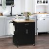 HOMCOM Portable Kitchen Storage Trolley, Black, with Magnetic Door Catch, Rubberwood Top on Wheels
