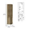 Corner Bar Cabinet, Two Shelves, Two Independent Single Door Cabinet, Five Built-in Wine Rack, Four Interior Shelves, Macadamia