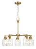 Elegance Five Lights Linear Arms with Golden Brass Finish Chain Chandelier 24"W × 8.5"H with Clear Water Glass