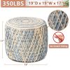 Round Pouf Ottoman Natural Seagrass Foot Stool Hand Woven Footstool Soft Padded Seat Home Decorative Boho Modern Pouffe for The Living Room Bedroom En