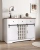 Farmhouse Wine Bar Cabinet w/Sliding Barn Door, 54" Kitchen Coffee Bar Cabinet w/Wine & Glass Rack, Storage Shelves, 3 Drawers