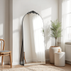 Wooden arched black full-length mirror  with stand. wall mirror, bathroom makeup mirror, bedroom foyer, clothing store, wall mounted. 71 "* 31"
