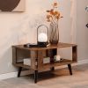 1PC Compact Retro Mid-Century Coffee Table with Storage Open Shelf living room table