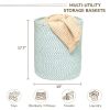 Recycled Cotton Laundry Basket White Blue Melange Woven Rope Blanket Storage Basket Toys Towels Laundry and Living Room Organization 15x15x17.7 inch E