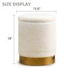 Teddy Velvet Storage Ottoman Multipurpose Footrest Stool with Metal Base Modern Round Vanity Stool Chair Ottoman Foot Stools Support 300lbs Padded Sea