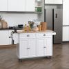 HOMCOM Rolling Kitchen Island Utility Cart, White, with Drop-Leaf, Rubber Wood Countertop