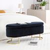 Storage Bench, Bedroom Bench, Velvet Oval Upholstered with Golden Metal Legs, 50" Modern Storage Ottoman for Bedroom, Living Room