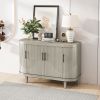 Modern Curved Sideboard 47.2-Inch Decorative Storage Cabinet Wooden Console Table Coffee Bar Cabinet with 4 Doors and Adjustable Interior Shelves for