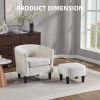 Velvet Accent Chair with Ottoman, Modern Barrel Chair Armchair for Living Room, Bedroom, White