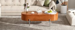 U-Can 47.2''Lift Top Coffee Table with 360-degree Marble-patterned rotating tray,Hidden Compartment, Partially Assembled Wooden Center Table