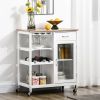 HOMCOM White Kitchen Island, Portable Rolling Utility Cart with Bamboo-Effect Top & Slatted Shelf