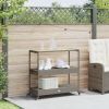 Bar Cart 3-Tier Gray Poly Rattan and Solid Wood Acacia