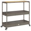 Bar Cart 3-Tier Gray Poly Rattan and Solid Wood Acacia