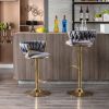 Set of 2 Bar Stools,with Chrome Footrest and Base Swivel Height Adjustable Mechanical Lifting Velvet + Golden Leg Simple Bar Stool-Gray
