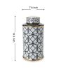 Elegant White Ceramic Ginger Jars with Black Geometrical Design and Removable Lid - Set of 2