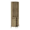 Corner Bar Cabinet, Two Shelves, Two Independent Single Door Cabinet, Five Built-in Wine Rack, Four Interior Shelves, Macadamia