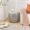 Round Pouf Ottoman Natural Seagrass Foot Stool Hand Woven Footstool Soft Padded Seat Home Decorative Boho Modern Pouffe for The Living Room Bedroom En