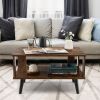 1PC Compact Retro Mid-Century Coffee Table with Storage Open Shelf living room table