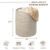 Recycled Cotton Laundry Basket Woven Rope White Gray Melange Blanket Storage Basket Toys Towels Laundry and Living Room Organization 15x15x17.7 inch E