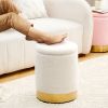 Teddy Velvet Storage Ottoman Multipurpose Footrest Stool with Metal Base Modern Round Vanity Stool Chair Ottoman Foot Stools Support 300lbs Padded Sea