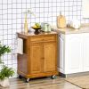 HOMCOM Modern Brown Kitchen Island on Wheels, Rolling Serving Cart with Drawer, Cabinet, and 2 Towel Racks