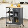 HOMCOM Gray Kitchen Island Cart, Rolling Utility Cart with Wine Rack, Shelves & Cabinet