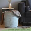 Recycled Cotton Laundry Basket White Blue Melange Woven Rope Blanket Storage Basket Toys Towels Laundry and Living Room Organization 15x15x17.7 inch E