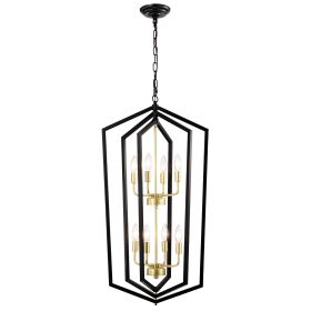 8-Light Lantern Tired Farmhouse Ceiling Hanging Light Black Chandelier Metal Modern Pendant Light Fixtures For Kitchen Island Dining Room Living Room