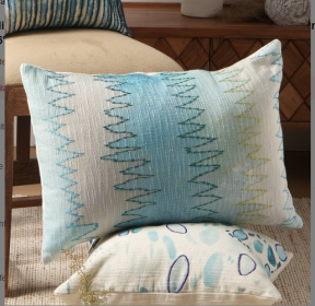 Shoreline Handcrafted Cotton Shoreline Foliage Printed & Embroidered Pillow 24x16