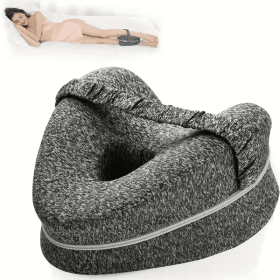 Ergonomic Side Sleeping Pillows Memory Foam Knee Pillow With Strap For Side Sleeper (Color: Grey)