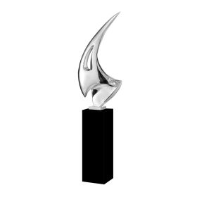 Chrome Sail Floor Sculpture With Stand, 70" Tall (Color: Black)