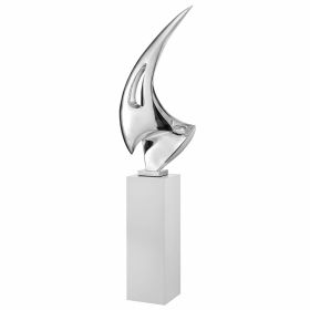 Chrome Sail Floor Sculpture With Stand, 70" Tall (Color: White)