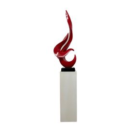 Metallic Red Flame Floor Sculpture With Stand, 65" Tall (Color: White)