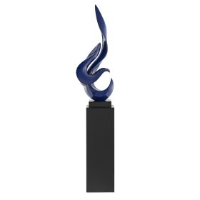 Navy Blue Flame Floor Sculpture With Stand, 65" Tall (Color: Black)