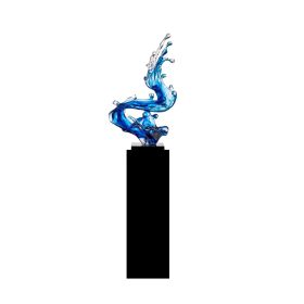 Ocean Blue Cortes Bay Wave Floor Sculpture with Stand, 43" Tall (Color: Black)