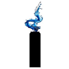 Ocean Blue Cortes Bay Wave Floor Sculpture with Stand, 57" Tall (Color: Black)