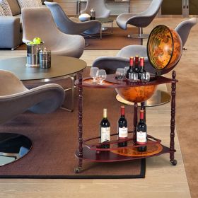 Vintage Globe Rolling Wine Bar Cart with Extra Shelf (Main Color: Brown, Main Material: Wood)