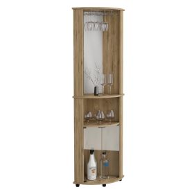 Nashville Corner Bar Cabinet Unit with Wine Glass Rack and Lower Cabinet (Color: Macadamia)