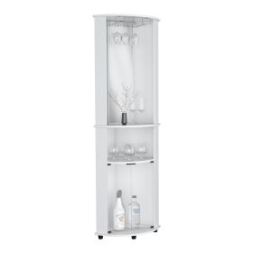 Nashville Corner Bar Cabinet Unit with Wine Glass Rack and Lower Cabinet (Color: White)