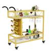 Bar Cart Gold, Home Bar Serving Cart, Beverage Cart with 2 Shelves Wine Rack, Glass Holder, Brake Rolling Kitchen Cart for Bar, Dining Room