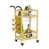 Bar Cart Gold, Home Bar Serving Cart, Beverage Cart with 2 Shelves Wine Rack, Glass Holder, Brake Rolling Kitchen Cart for Bar, Dining Room