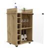 Huali Bar Cart, Six Built-in Wine Rack, Glass Door, Four Casters, Two Shelves