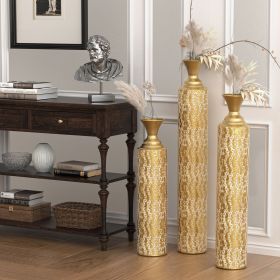 Metal decorative vases High distress metal center vases with growing vine patterns, set of 3 vases for home decoration 34 ", 29 ", 25 "H, gold (Color: as Pic)