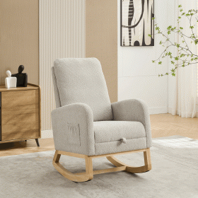 25.4"W Rocking Chair for Nursery, High Back Glider Chair with Retractable Footrest, Side Pocket (Color: as Pic)